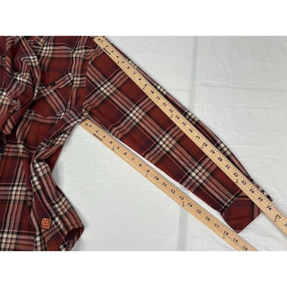 Off The Grid Destroyer Flannel Shirt Men’s XL Red Black Plaid Long Sleeve - Picture 15 of 15